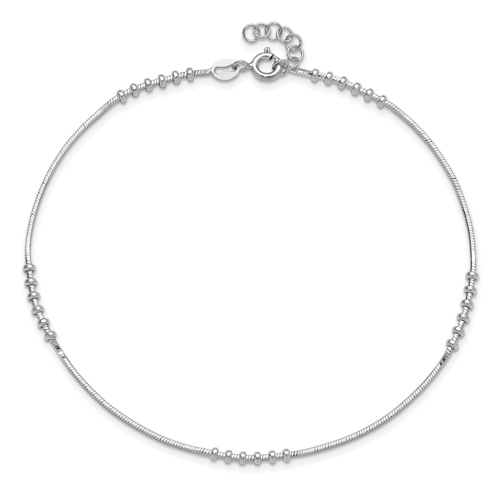Sterling Silver Rhodium-plated Beaded 10 inch Plus 0.5 inch extender - Total 10.5 inch Anklet