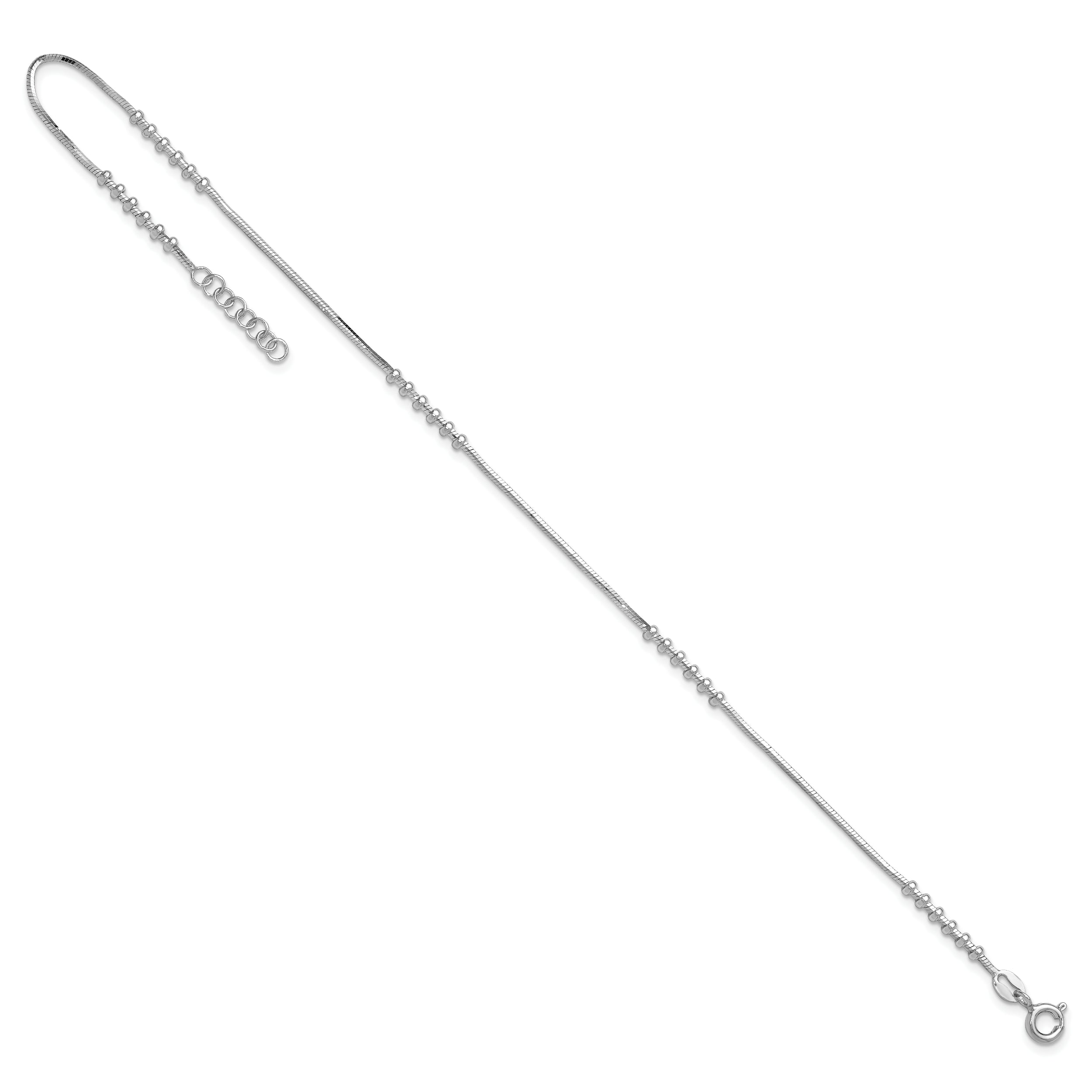 Sterling Silver Rhodium-plated Beaded 10 inch Plus 0.5 inch extender - Total 10.5 inch Anklet