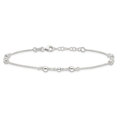 Sterling Silver Beaded 9 inch Plus 1 inch Extender - Total 10 inch Anklet