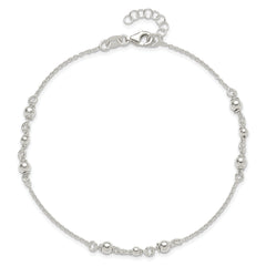 Sterling Silver Beaded 9 inch Plus 1 inch Extender - Total 10 inch Anklet