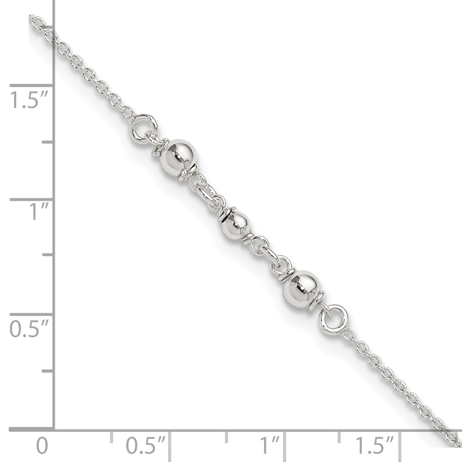 Sterling Silver Beaded 9 inch Plus 1 inch Extender - Total 10 inch Anklet