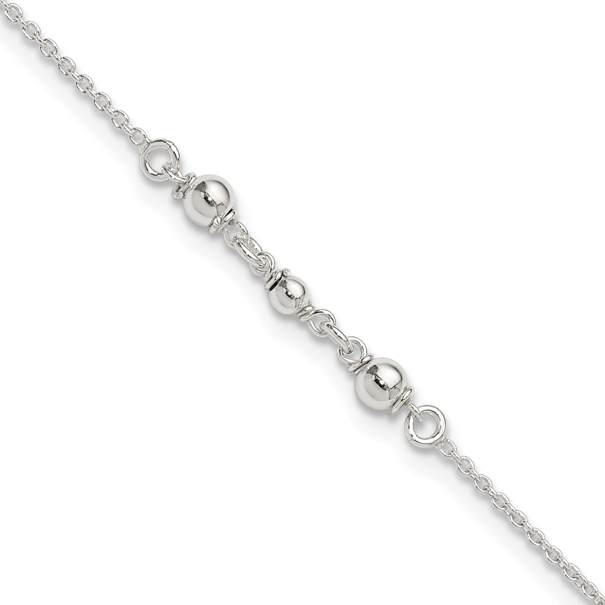 Sterling Silver Beaded 9 inch Plus 1 inch Extender - Total 10 inch Anklet