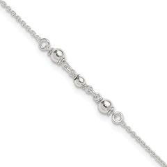 Sterling Silver Beaded 9 inch Plus 1 inch Extender - Total 10 inch Anklet