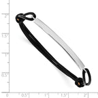Sterling Silver Rhodium-plated ID Plate With Black Leather Adjustable Bracelet
