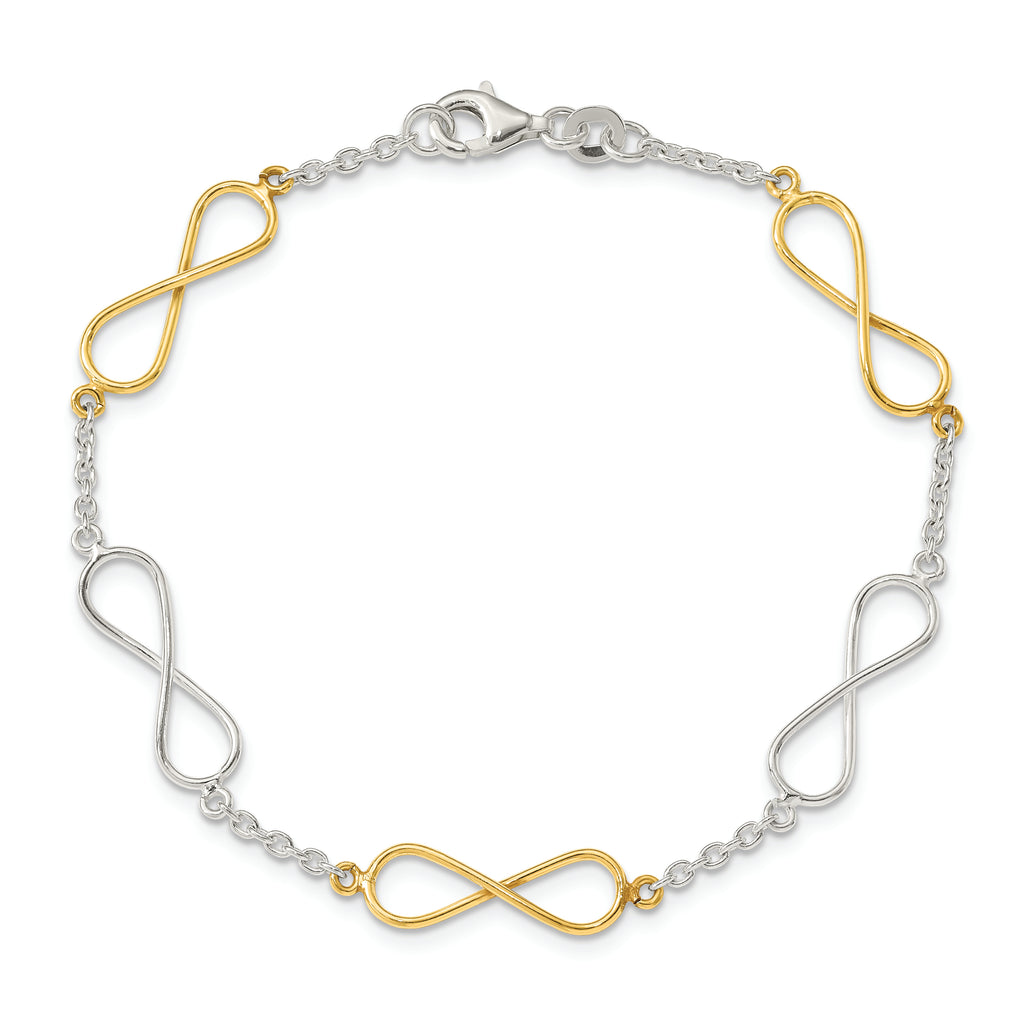 Sterling Silver Polished Flash Gold Infinity Symbol Bracelet