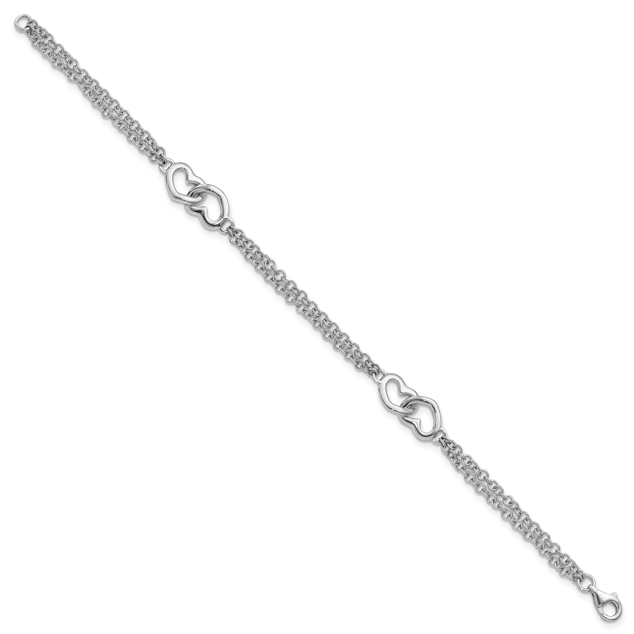 Sterling Silver Rhodium-plated Hearts Double Chain Bracelet Secondary image