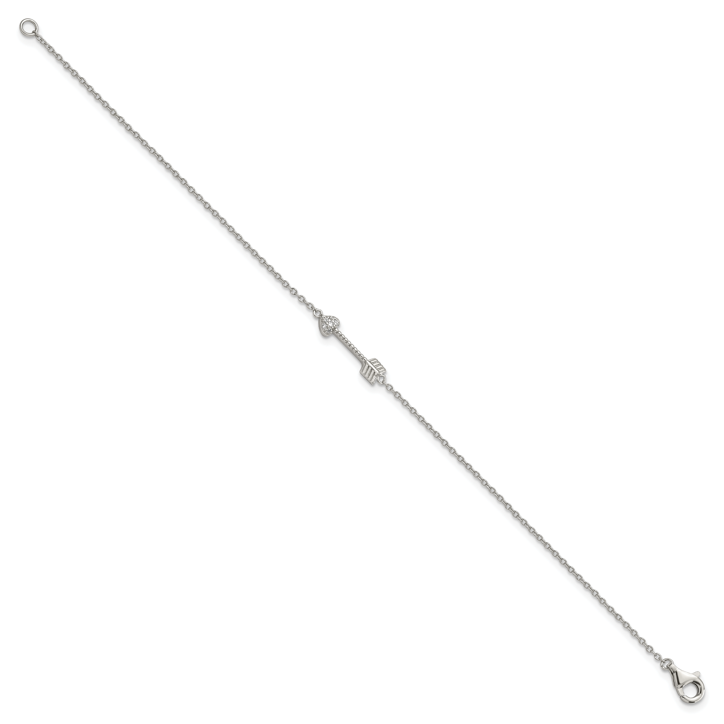 Sterling Silver Rhodium-plated Polished ArroWith Heart with CZ Bracelet Secondary image