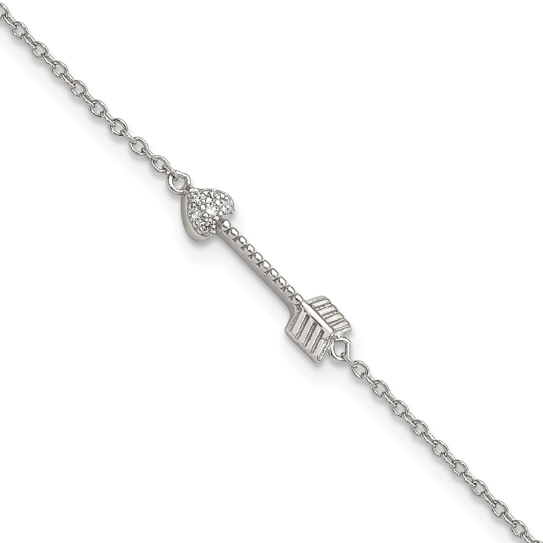 Sterling Silver Rhodium-plated Polished ArroWith Heart with CZ Bracelet Main image
