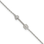 Sterling Silver Rhodium-plated Polished ArroWith Heart with CZ Bracelet