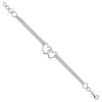 Sterling Silver Polished 3-strand With .5in. Ext. Heart Bracelet
