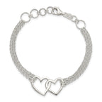 Sterling Silver Polished Linked Hearts 3-strand 7 inch with 0.5 inch Extension Heart Bracelet