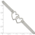 Sterling Silver Polished 3-strand With .5in. Ext. Heart Bracelet