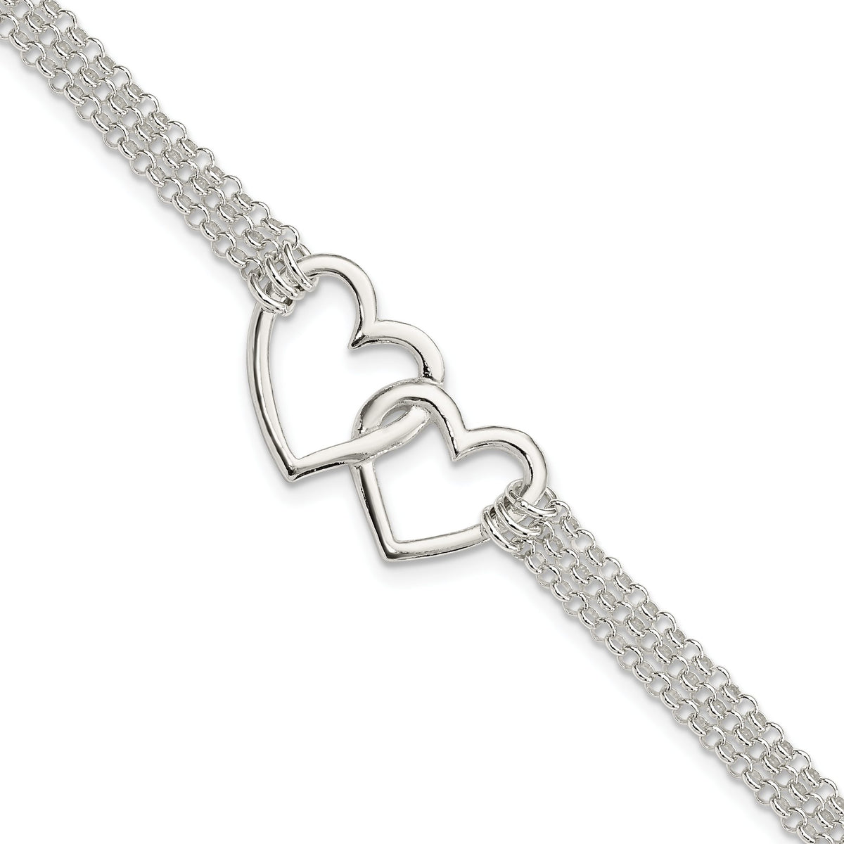 Three-Strand Heart Station Bracelet in Sterling Silver, 7 Inch - Sophia Jewelers Main image
