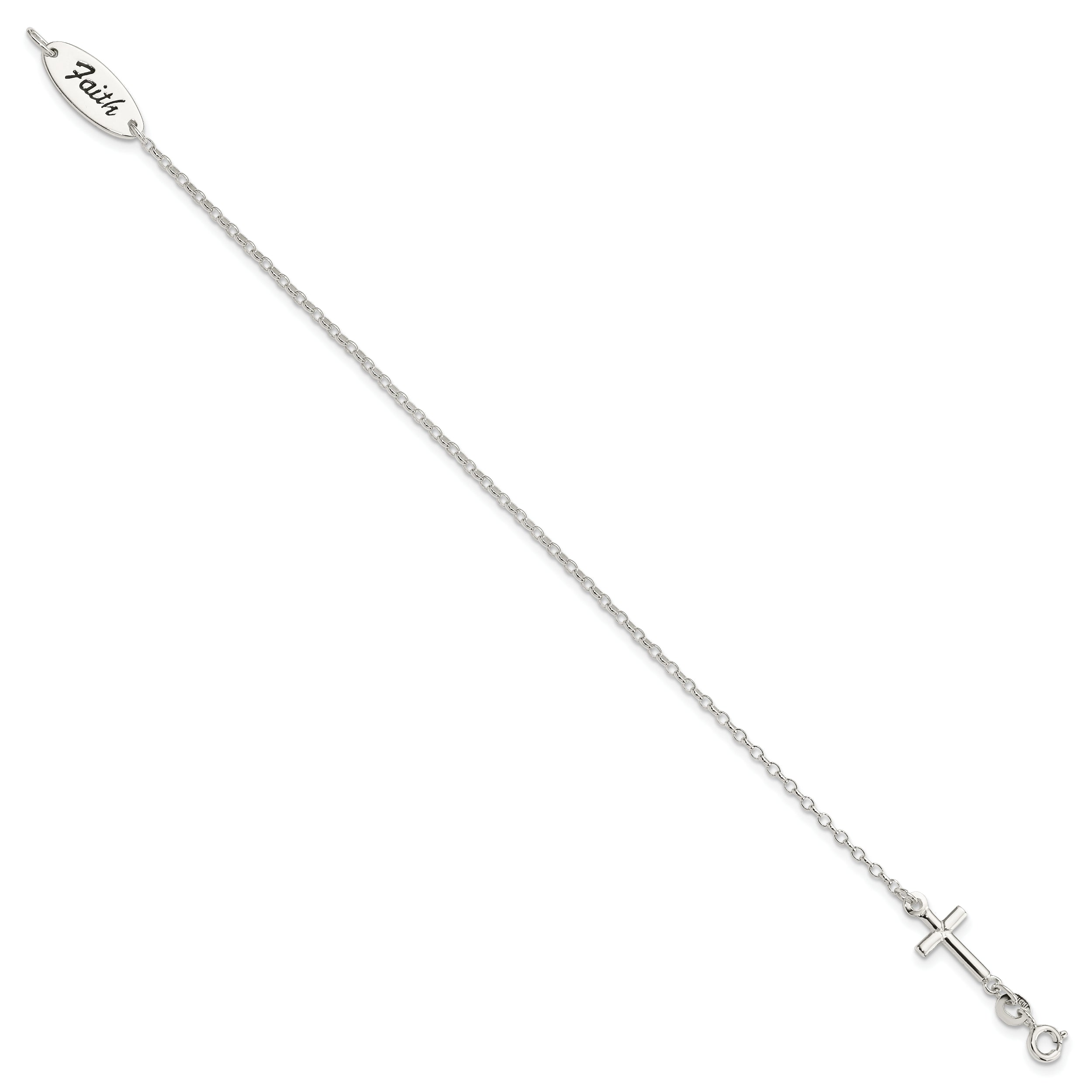 Sterling Silver Polished Enamel FAITH and Cross Bracelet