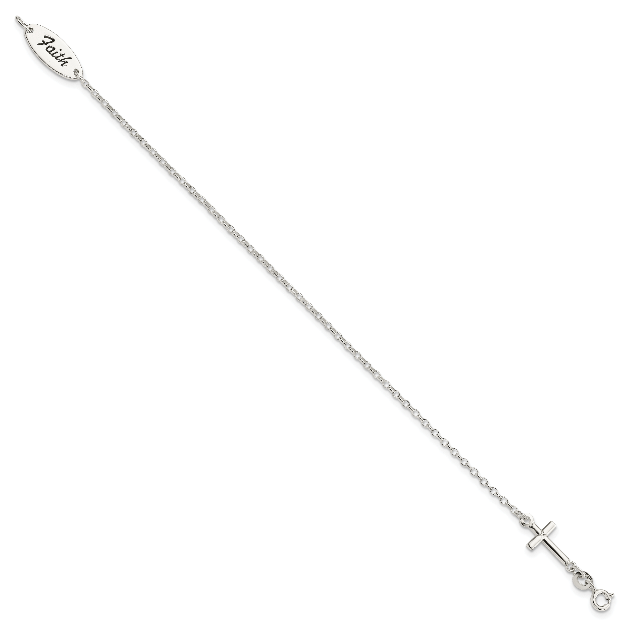 Sterling Silver Polished Enamel FAITH and Cross Bracelet Secondary image