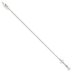 Sterling Silver Polished Enamel FAITH and Cross Bracelet