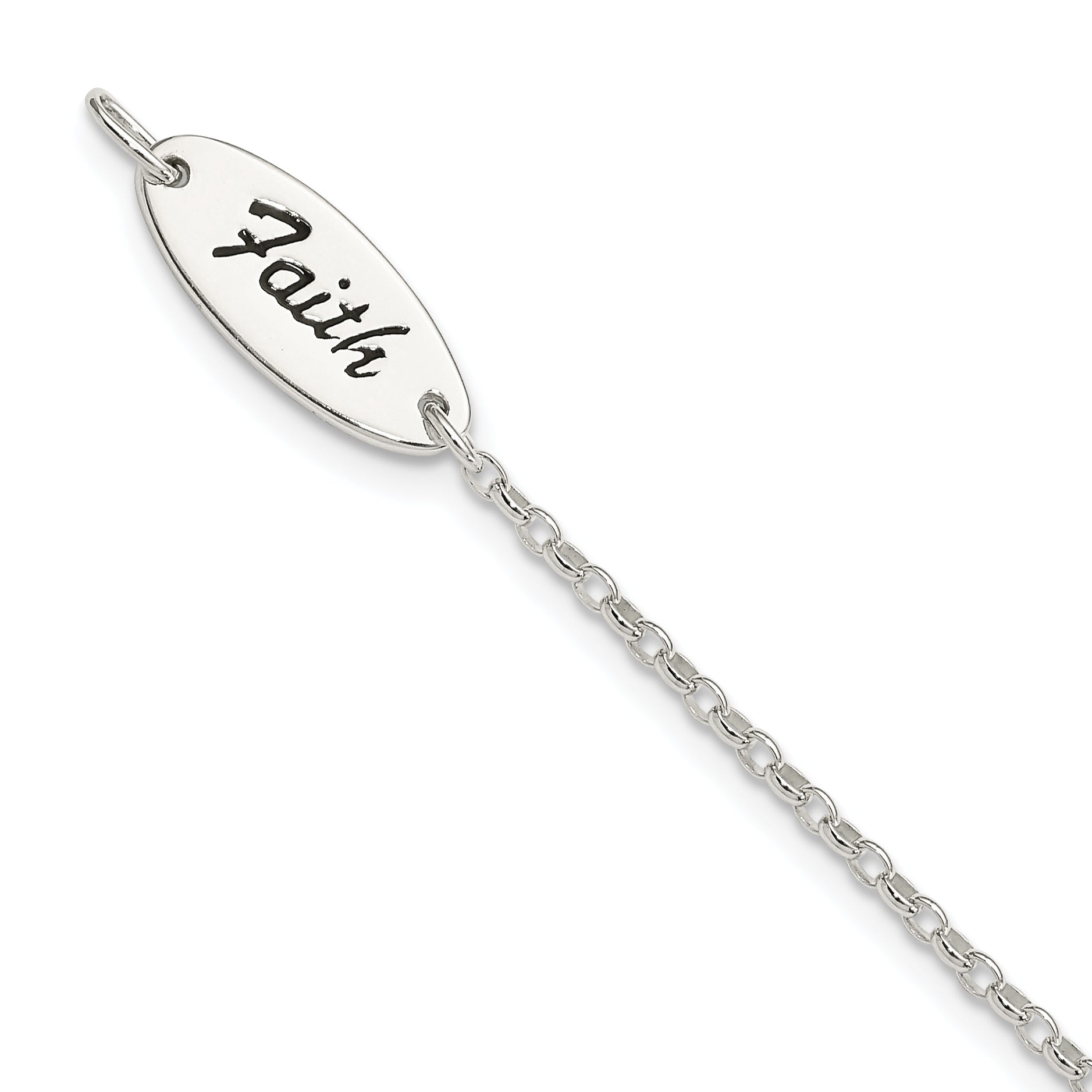 Sterling Silver Polished Enamel FAITH and Cross Bracelet Main image