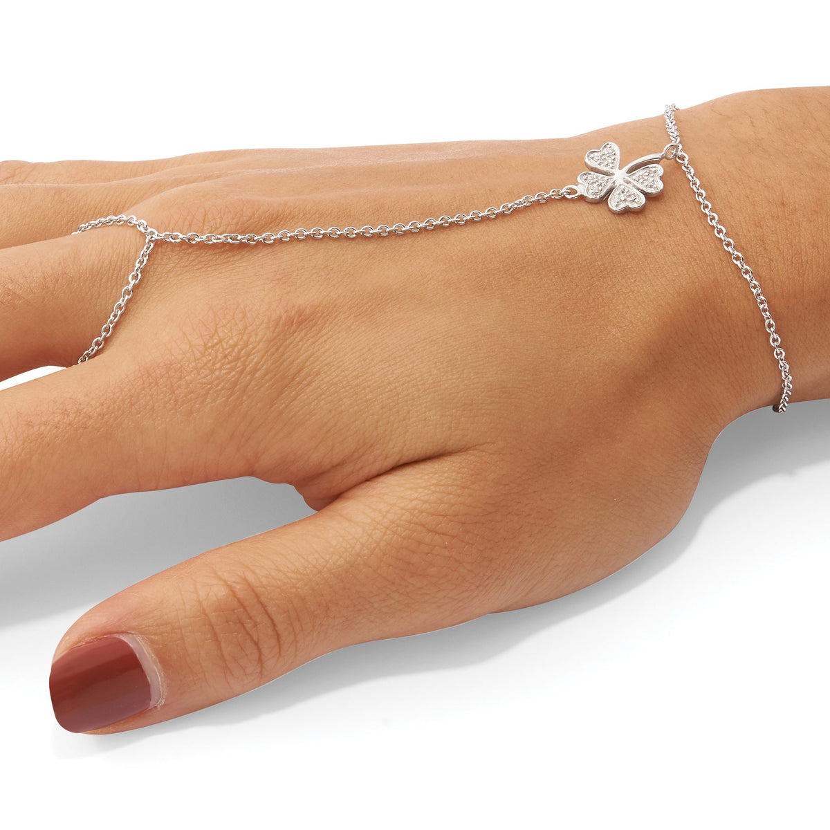 Cubic Zirconia Four Leaf Clover Bracelet in Sterling Silver, 7 Inch - Sophia Jewelers