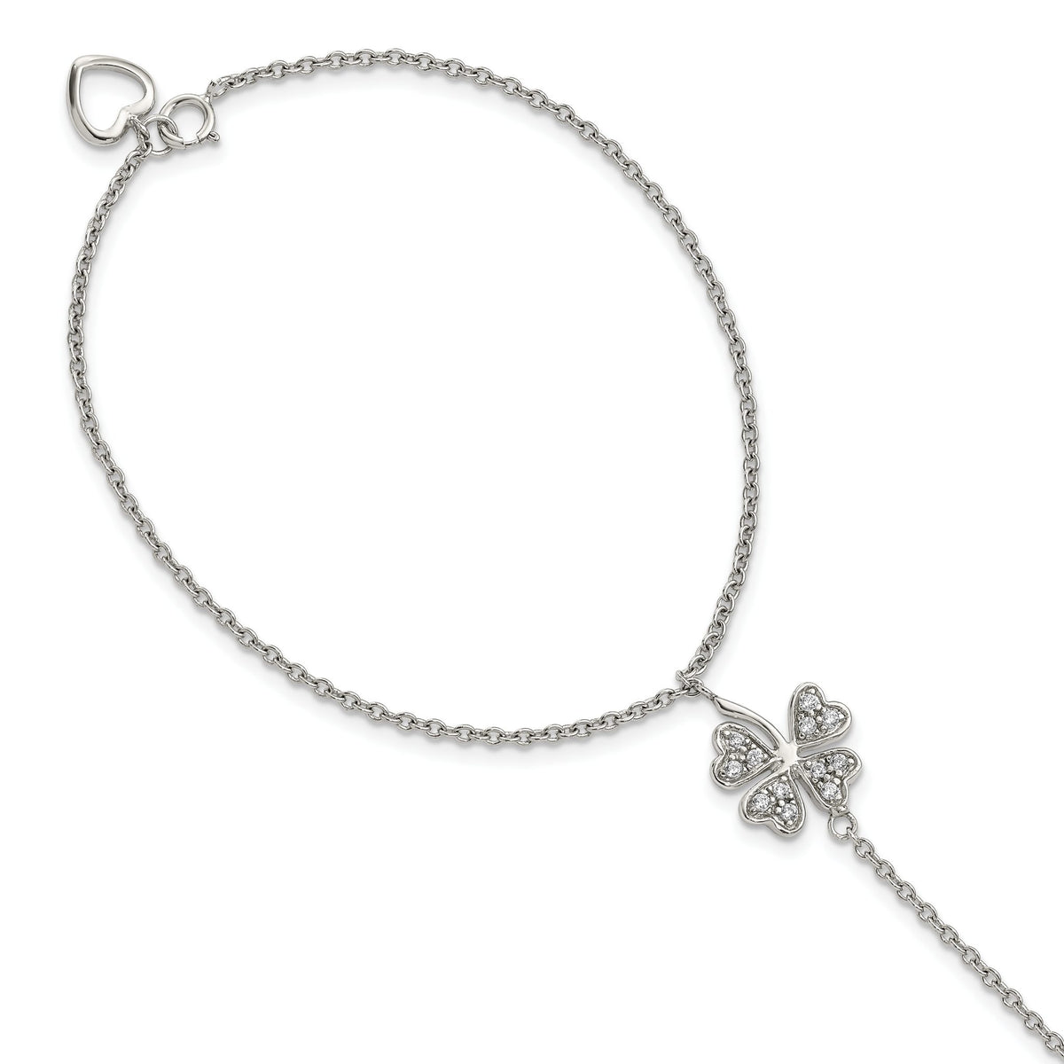 Cubic Zirconia Four Leaf Clover Bracelet in Sterling Silver, 7 Inch - Sophia Jewelers