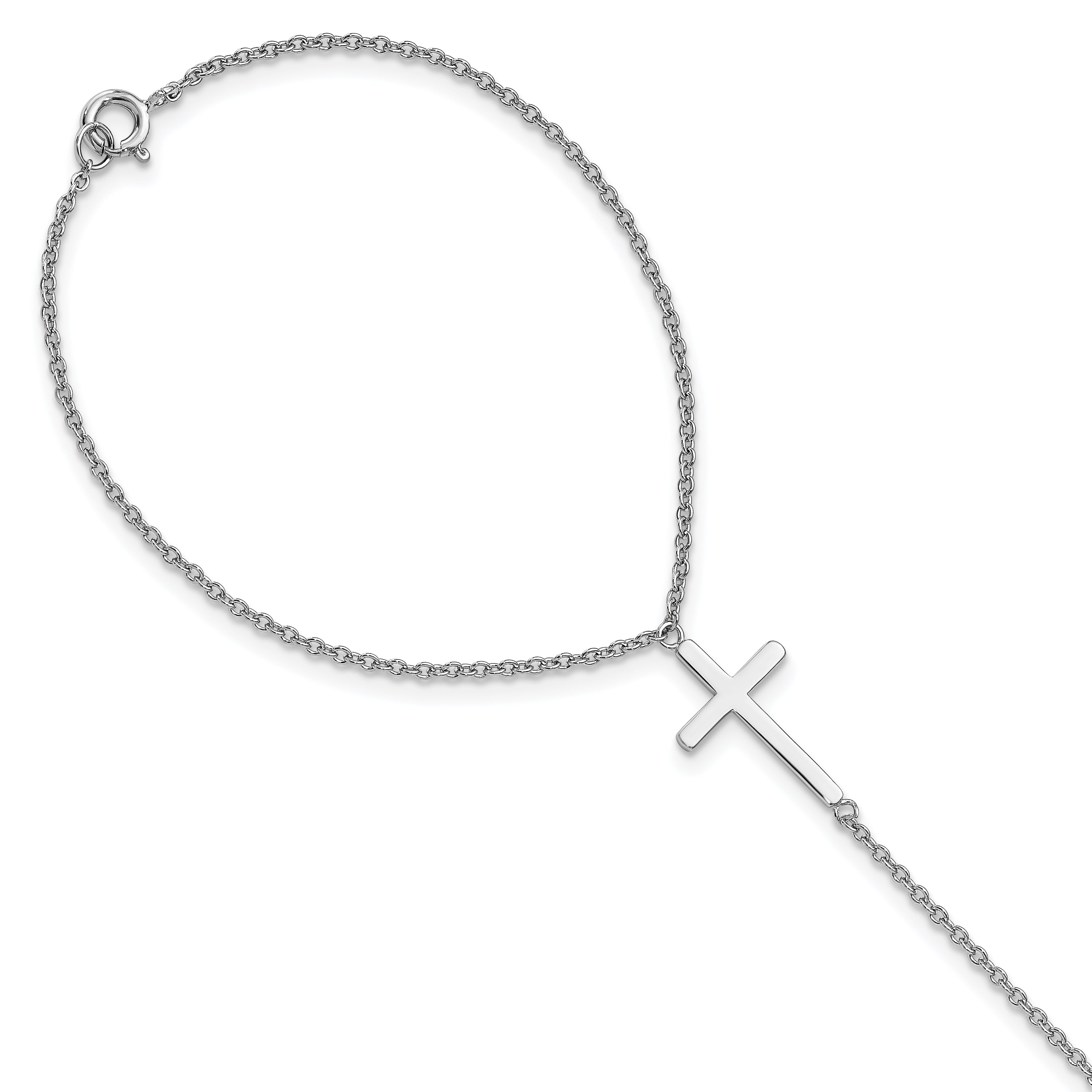 Sterling Silver Rhodium-plated Polished Cross Attached Ring/Bracelet Main image