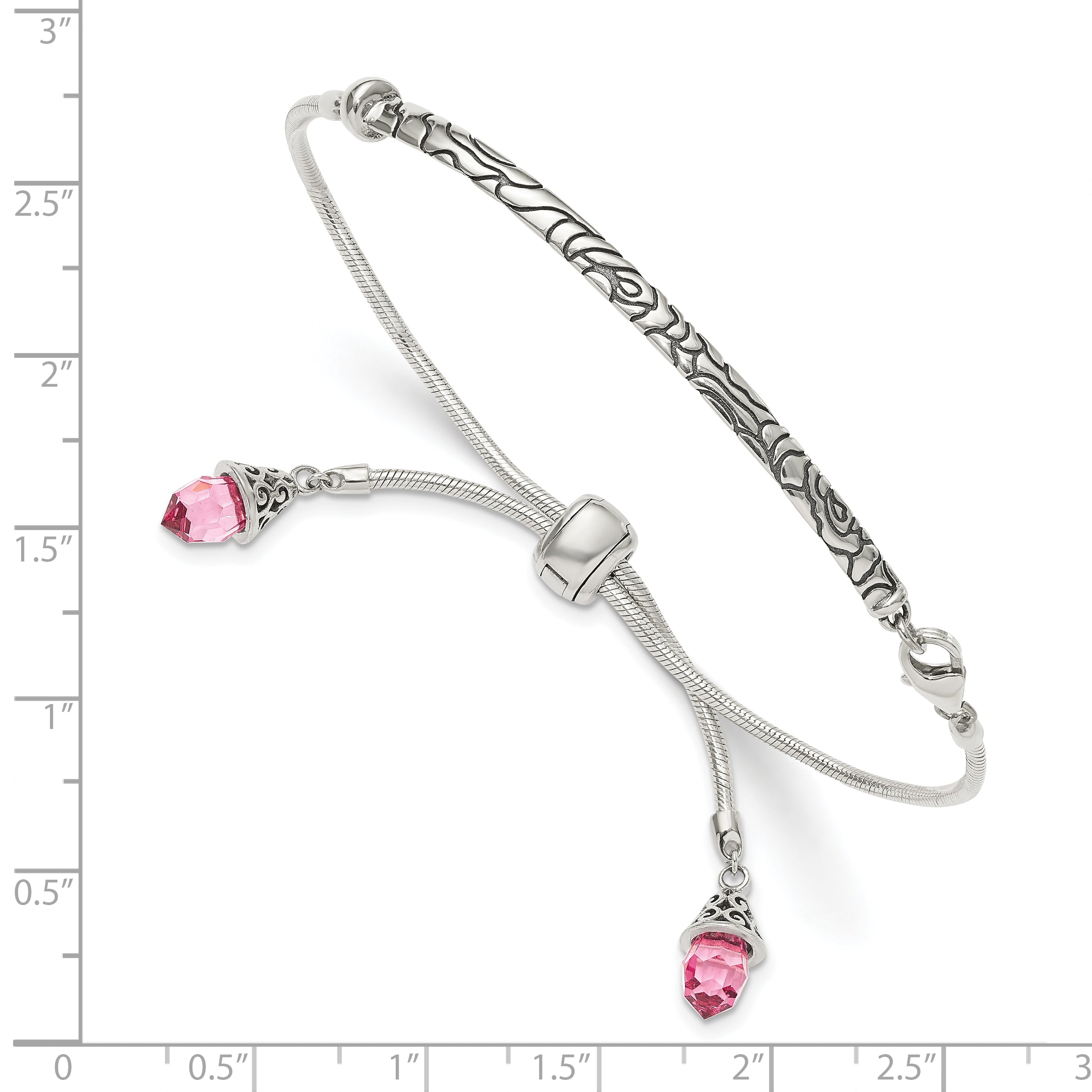 Sterling Silver Antiqued Pink Crystal Briolette Adjustable Bracelet Secondary image