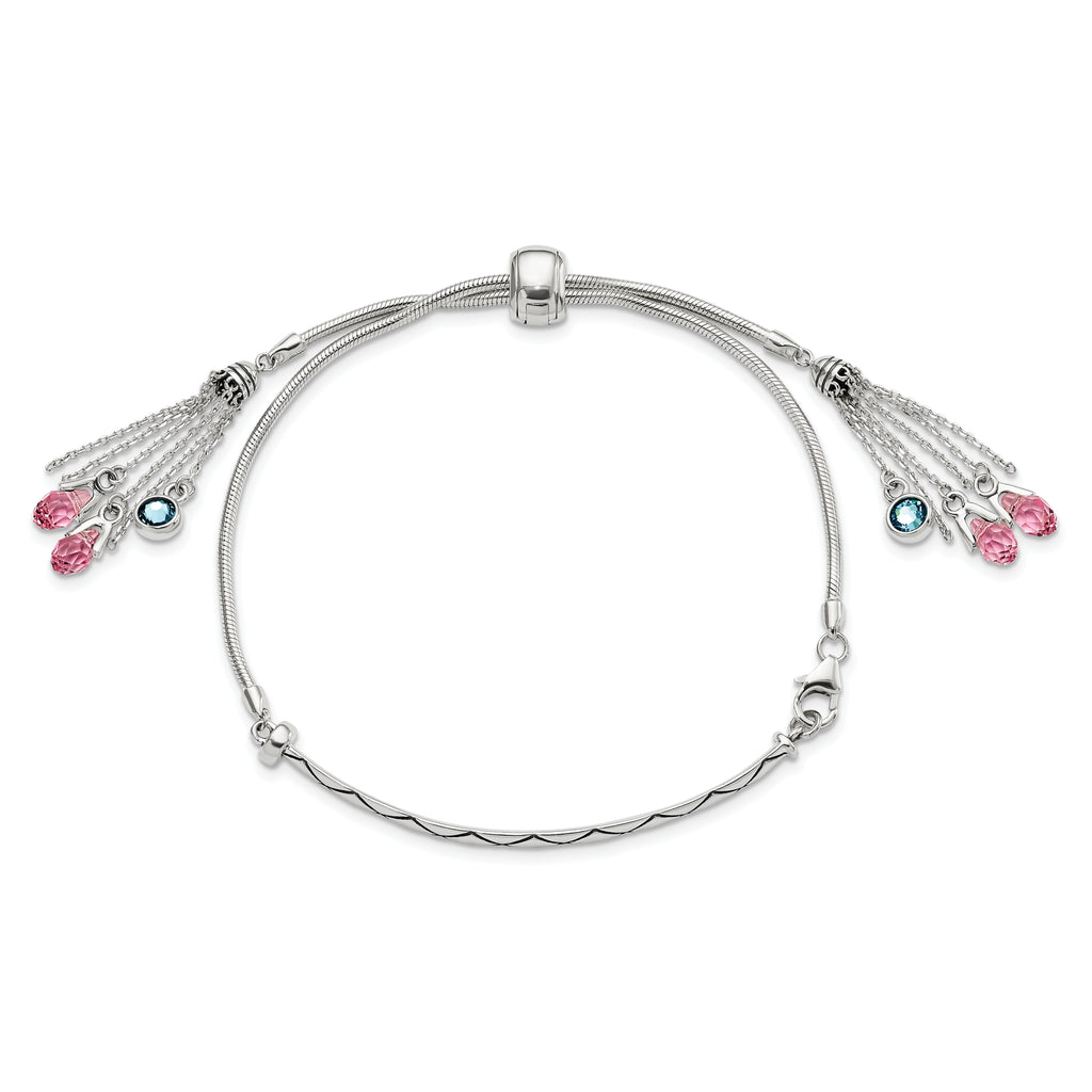 Sterling Silver Antiqued Crystal Briolette Adjustable Bracelet