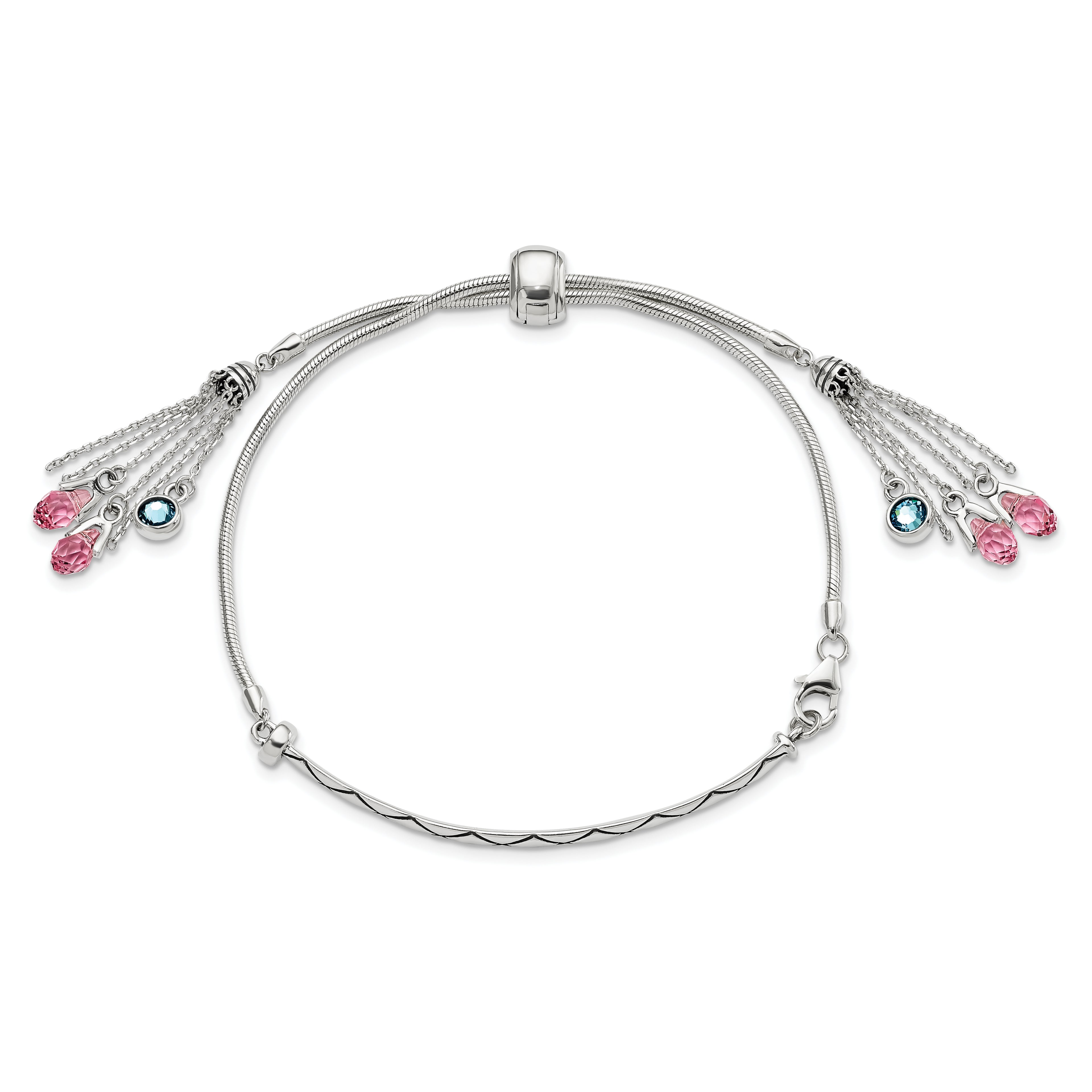 Sterling Silver Antiqued Crystal Briolette Adjustable Bracelet