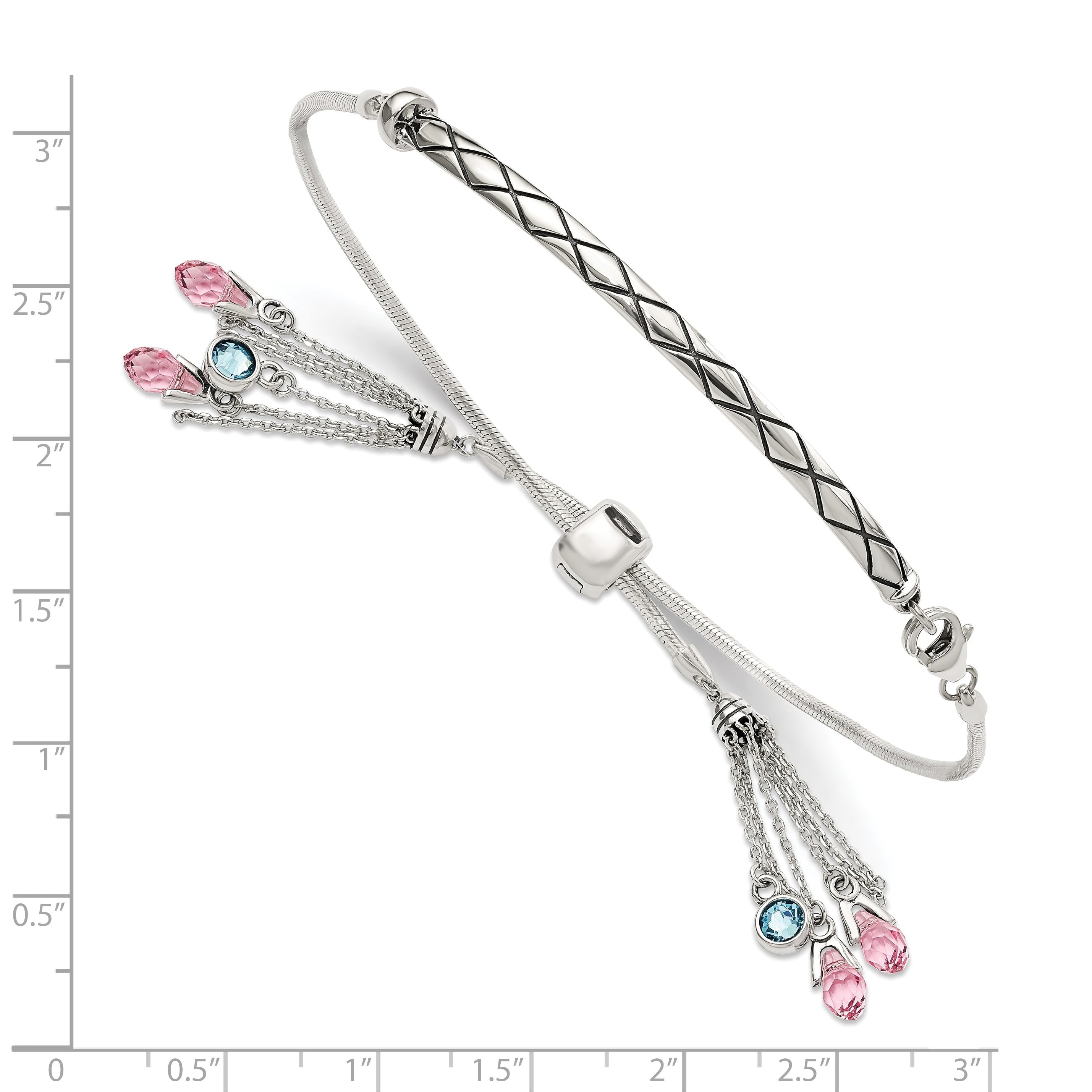 Sterling Silver Antiqued Crystal Briolette Adjustable Bracelet Secondary image