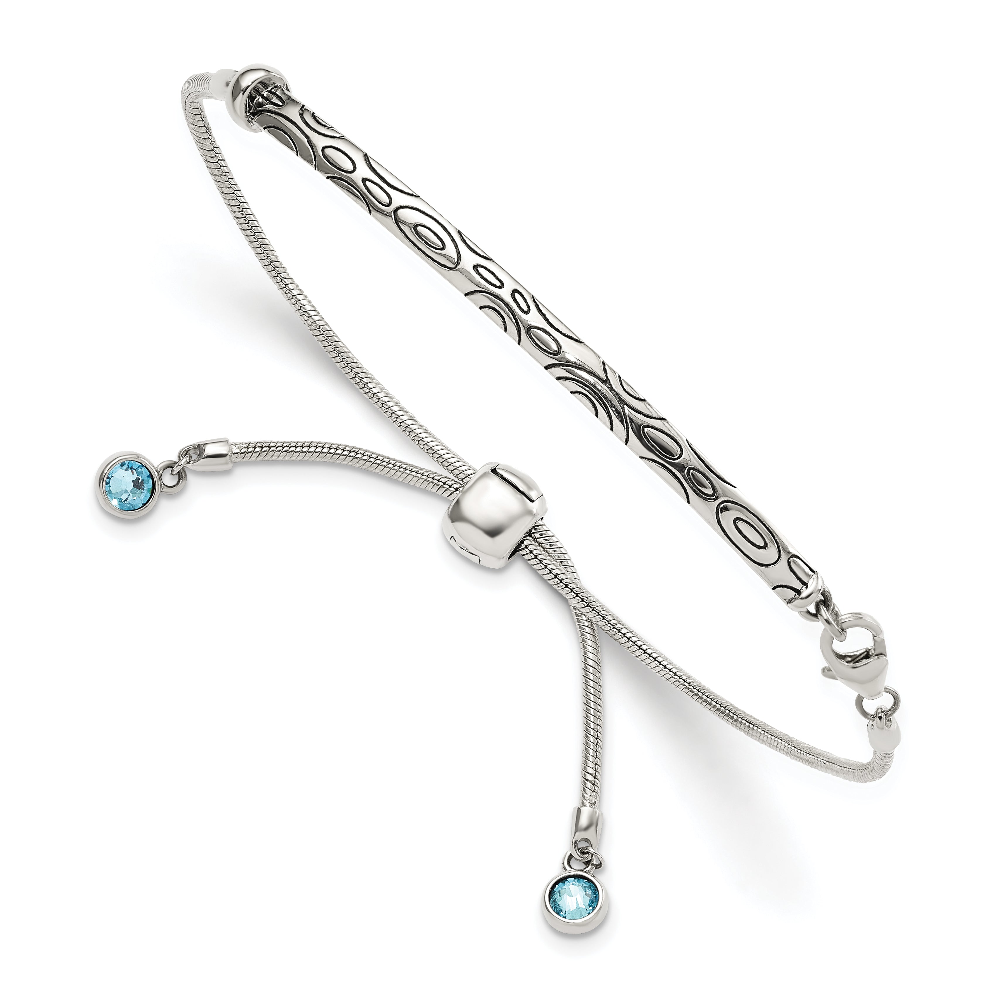 Sterling Silver Antiqued Blue Crystal Round Bezel Adjustable Bracelet Main image