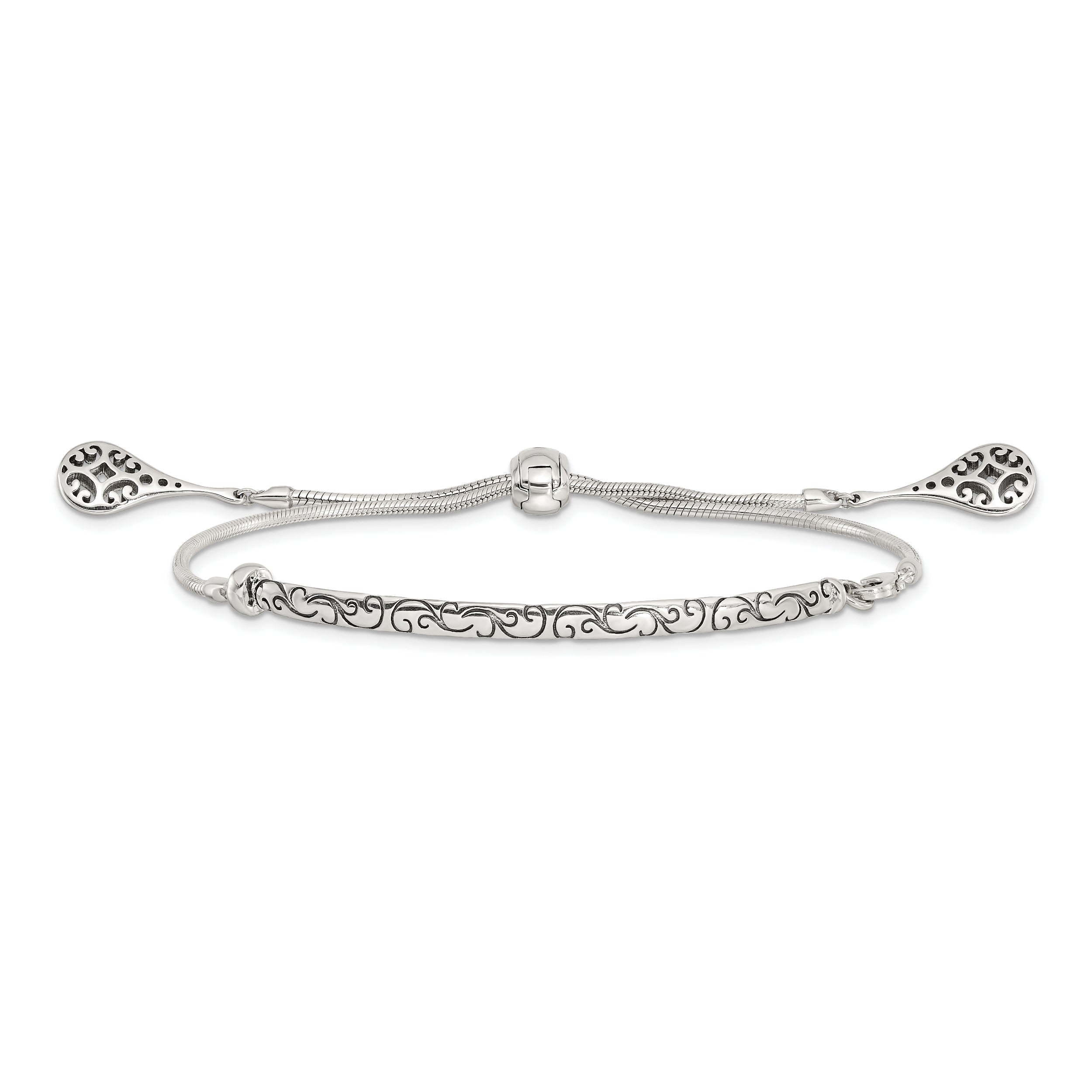 Sterling Silver Antiqued Filigree Drops Adjustable Bracelet