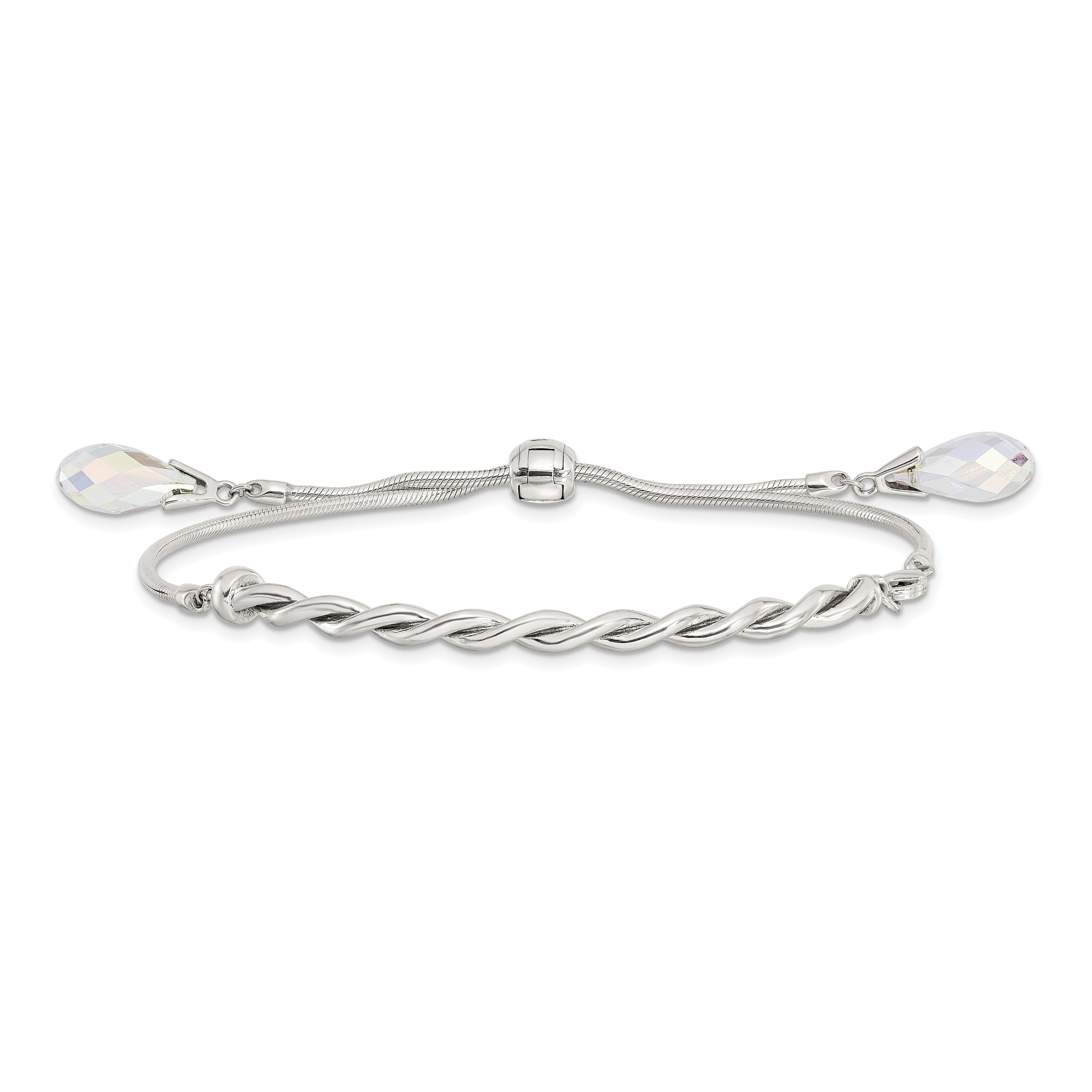 Sterling Silver Antiqued Crystal Tassel Adjustable Bracelet