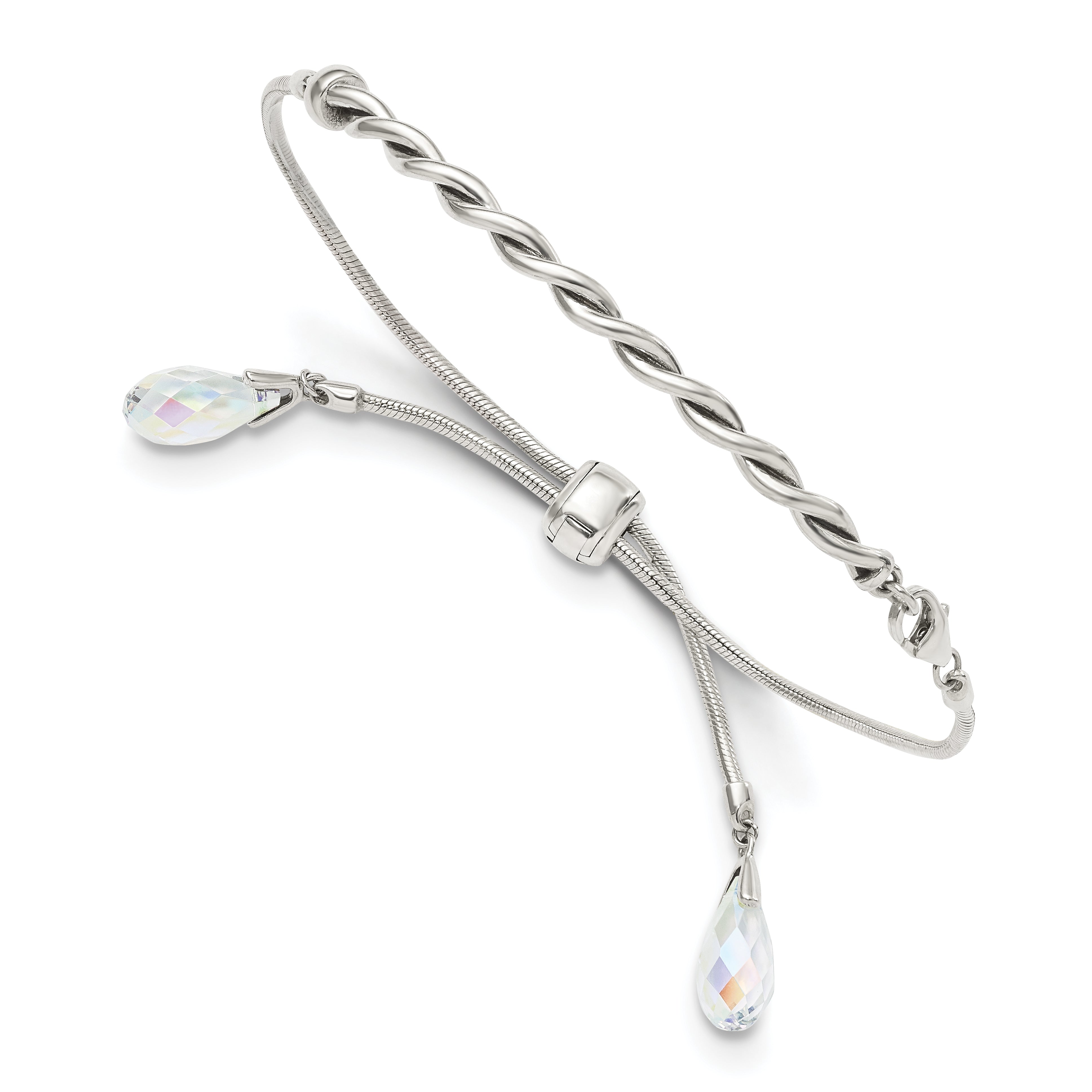 Sterling Silver Antiqued Crystal Tassel Adjustable Bracelet Main image