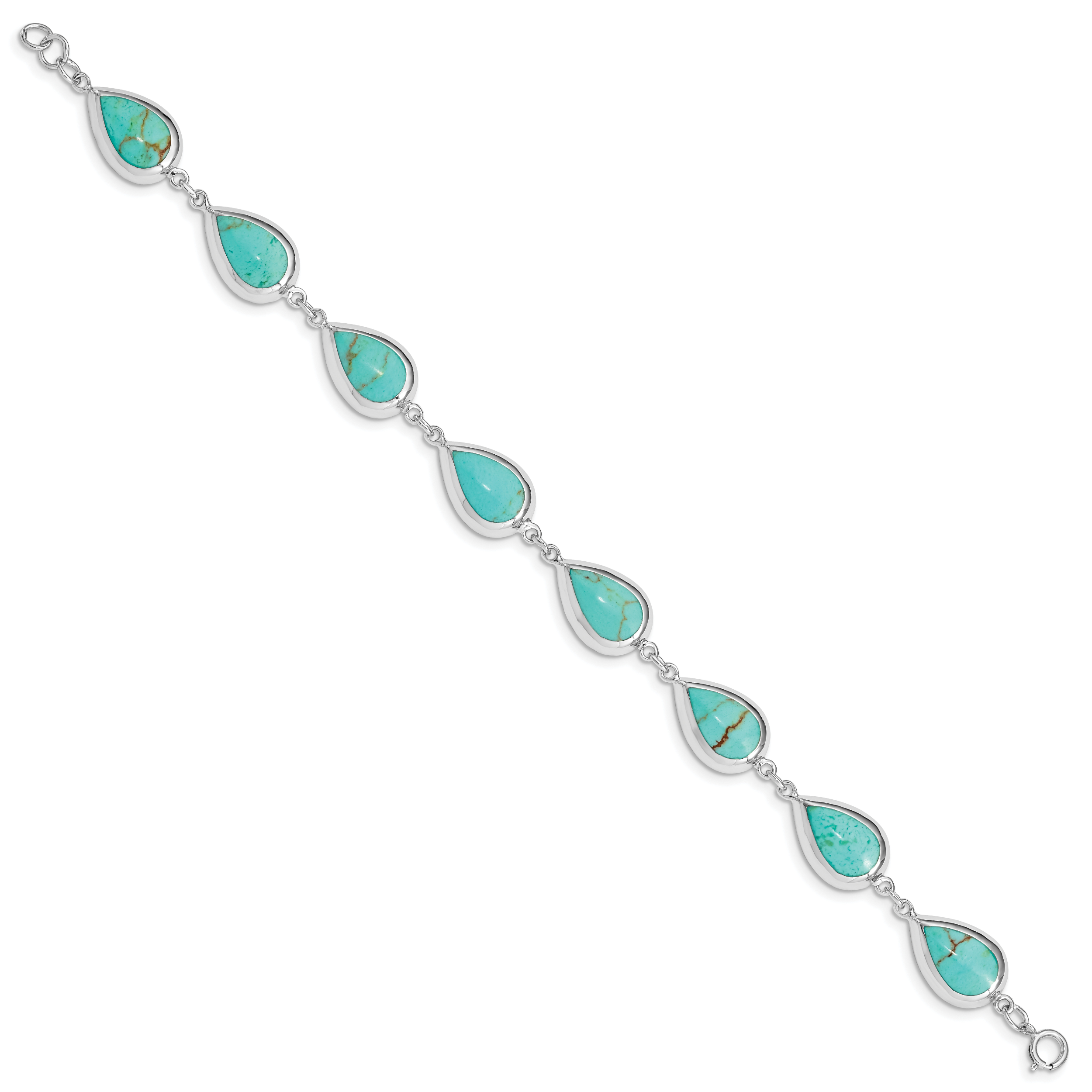 Sterling Silver Rhodium-plated Teardrop Synthetic Turquoise Bracelet Secondary image