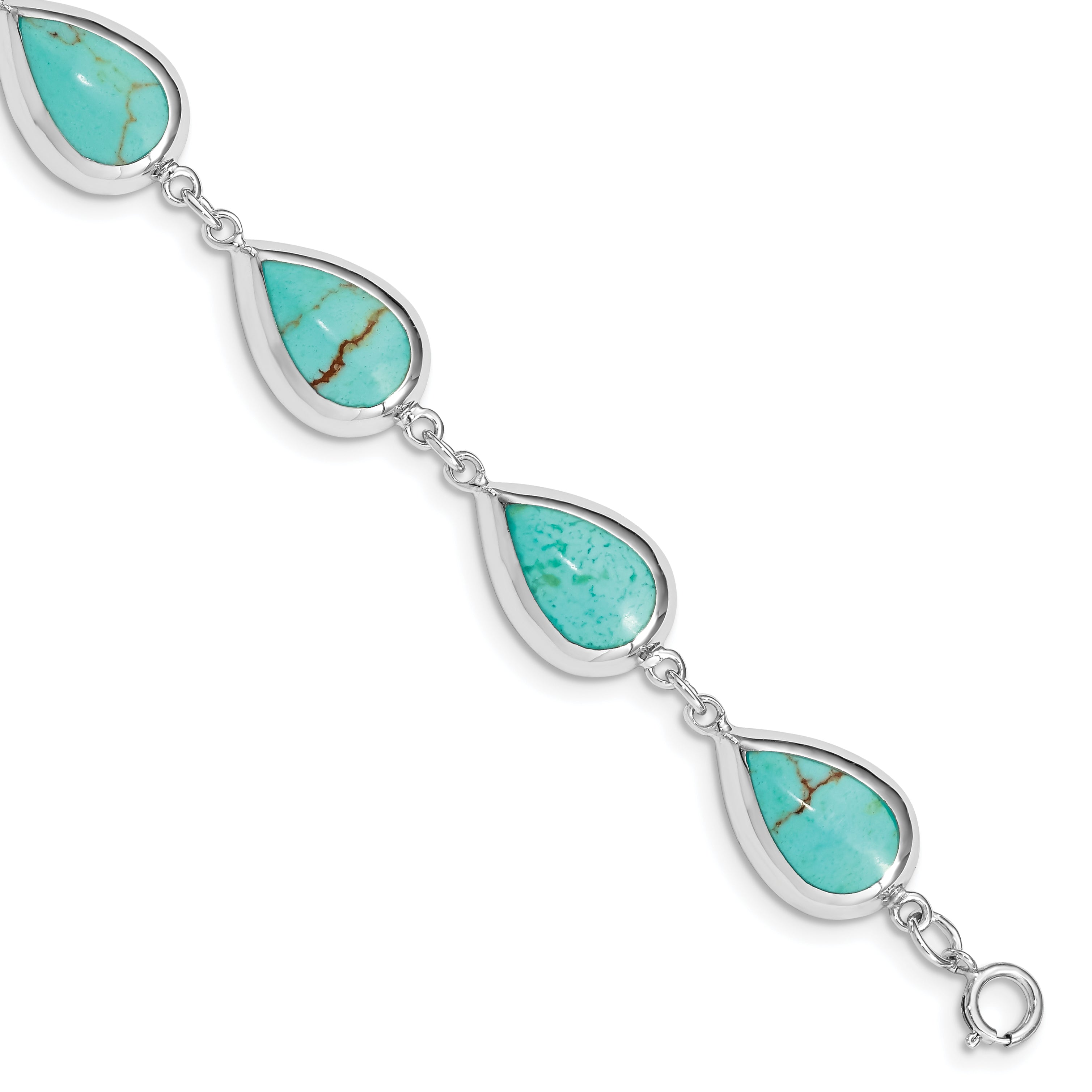 Sterling Silver Rhodium-plated Teardrop Synthetic Turquoise Bracelet Main image