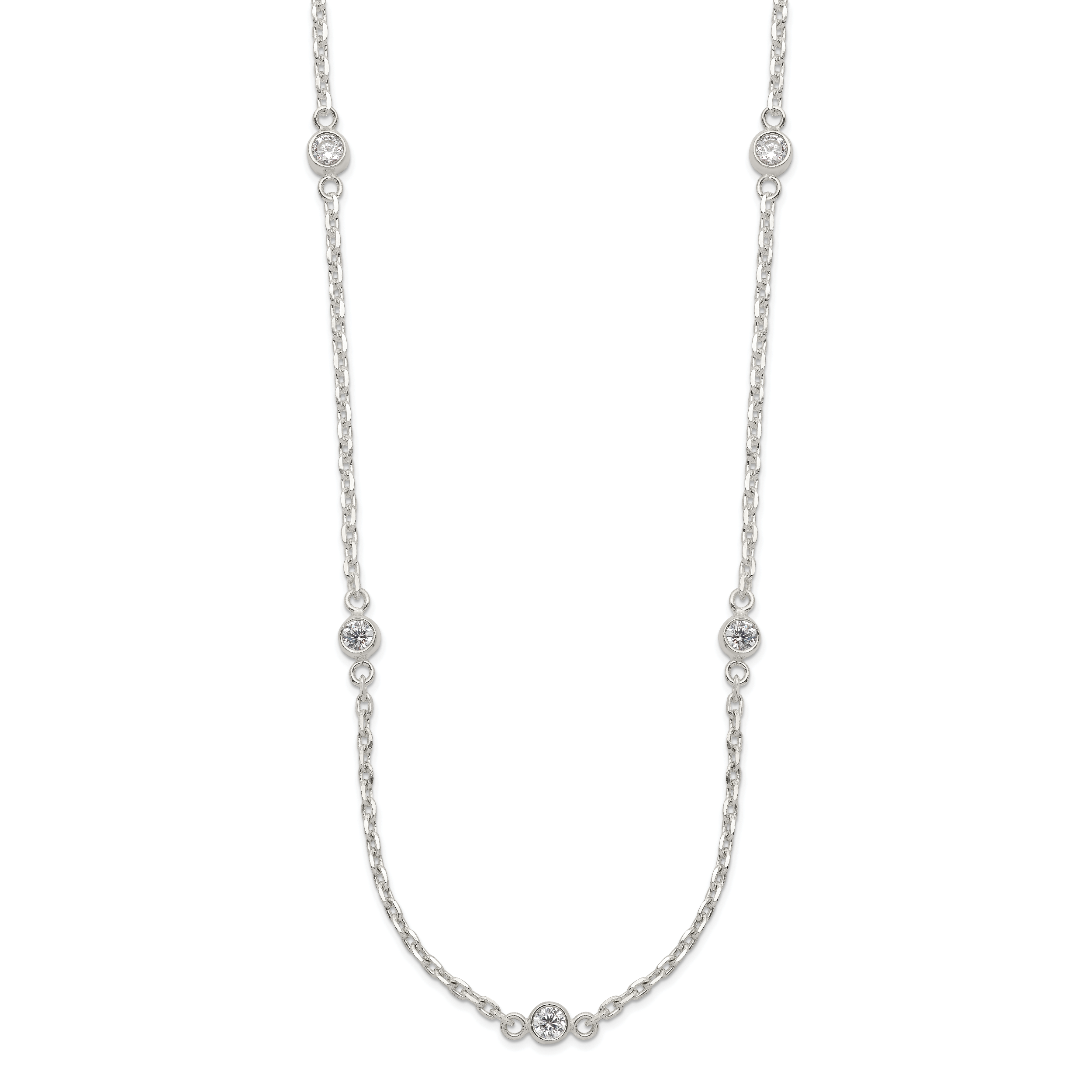 Sterling Silver Polished 5-Station CZ Necklace Secondary image