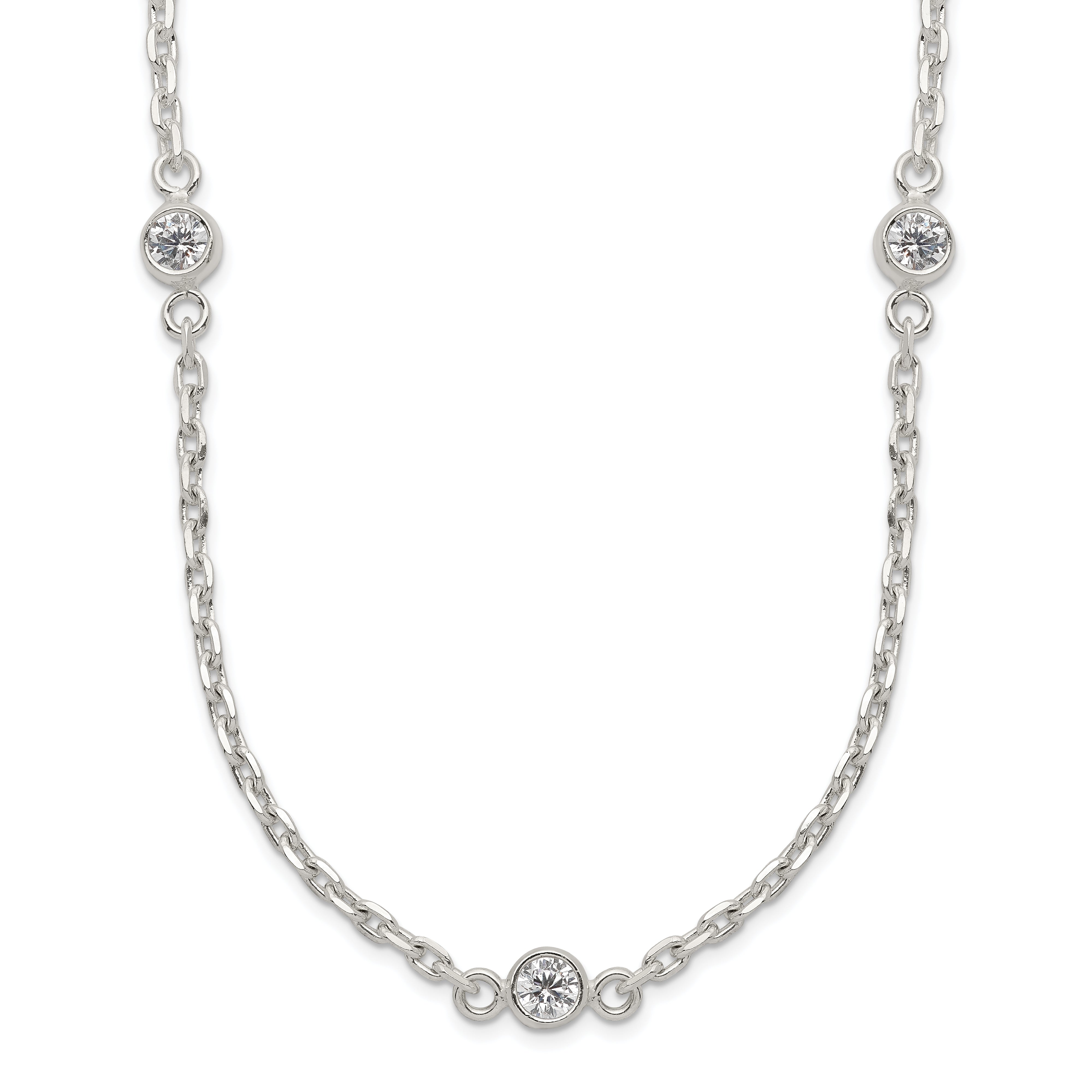 Sterling Silver Polished 5-Station CZ Necklace Main image