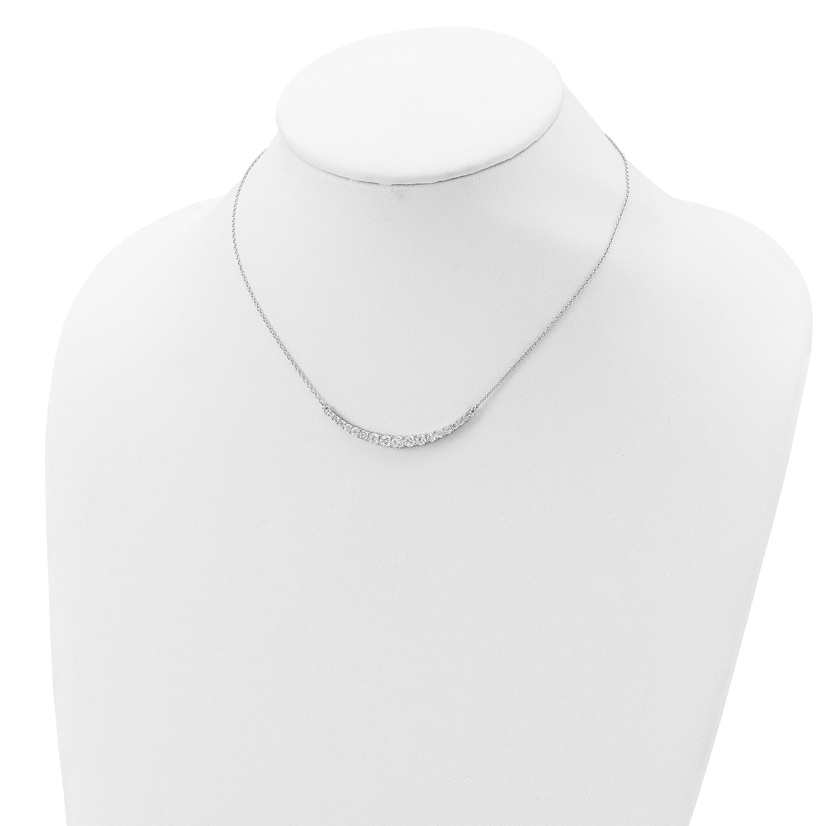 Sterling Silver Rhodium-plated CZ With 2in ext. Bar Necklace