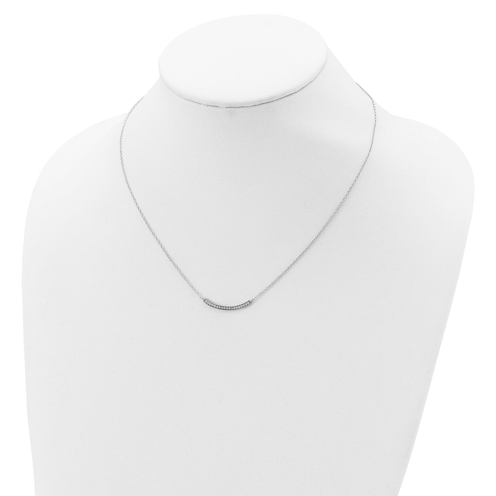 Sterling Silver Rhodium-plated CZ Fancy Bar Necklace