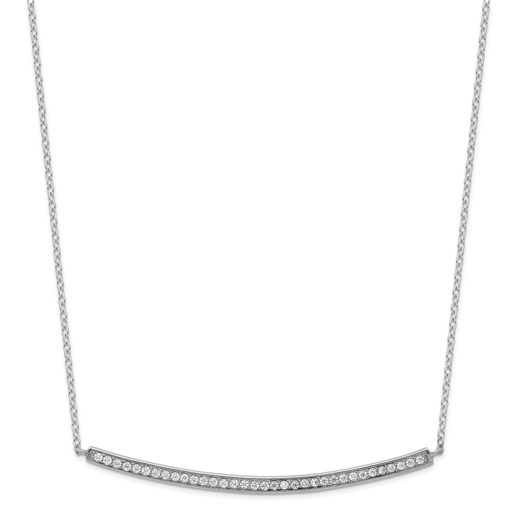 Sterling Silver Rhodium-plated CZ With 2in ext. Bar Necklace