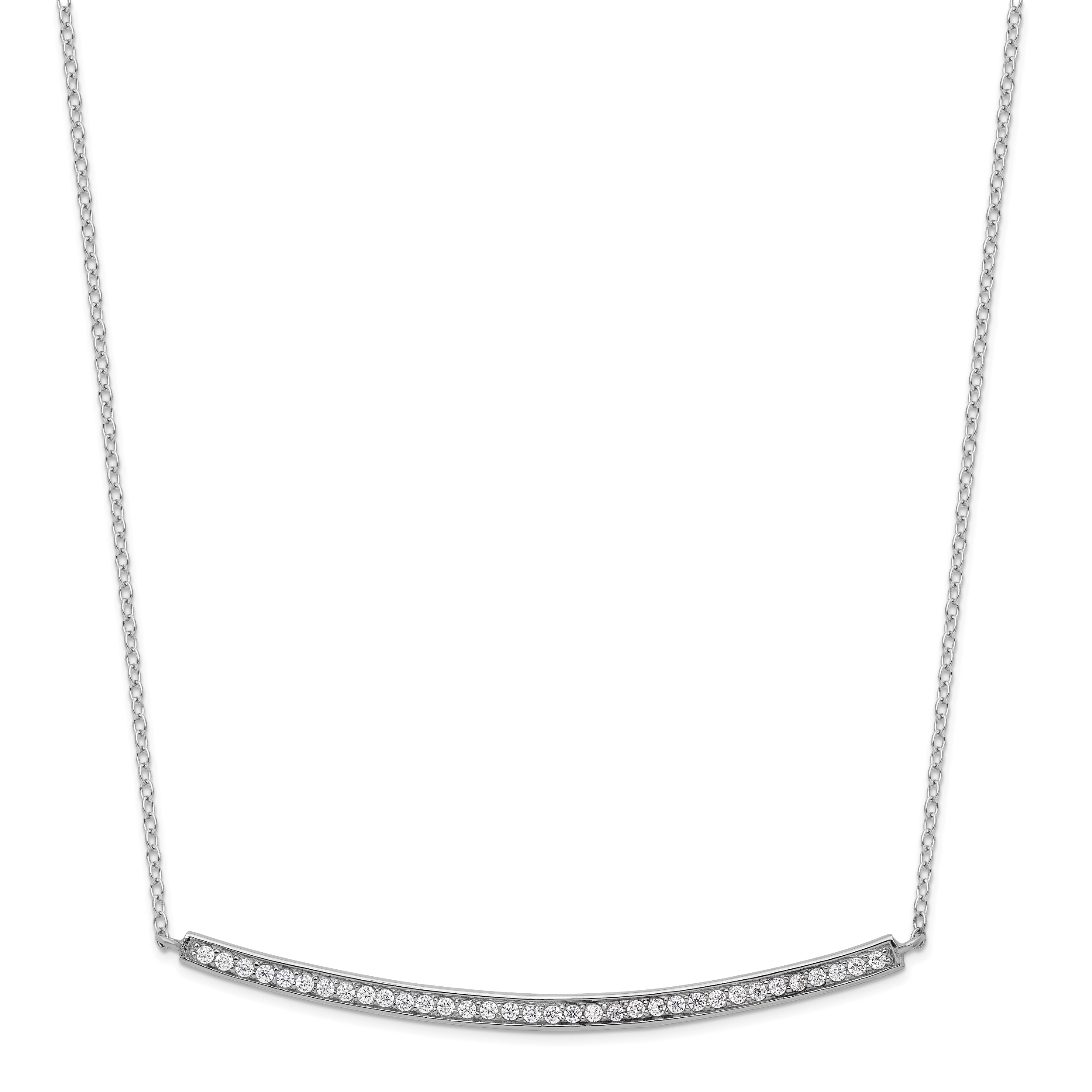 Sterling Silver Rhodium-plated CZ With 2in ext. Bar Necklace