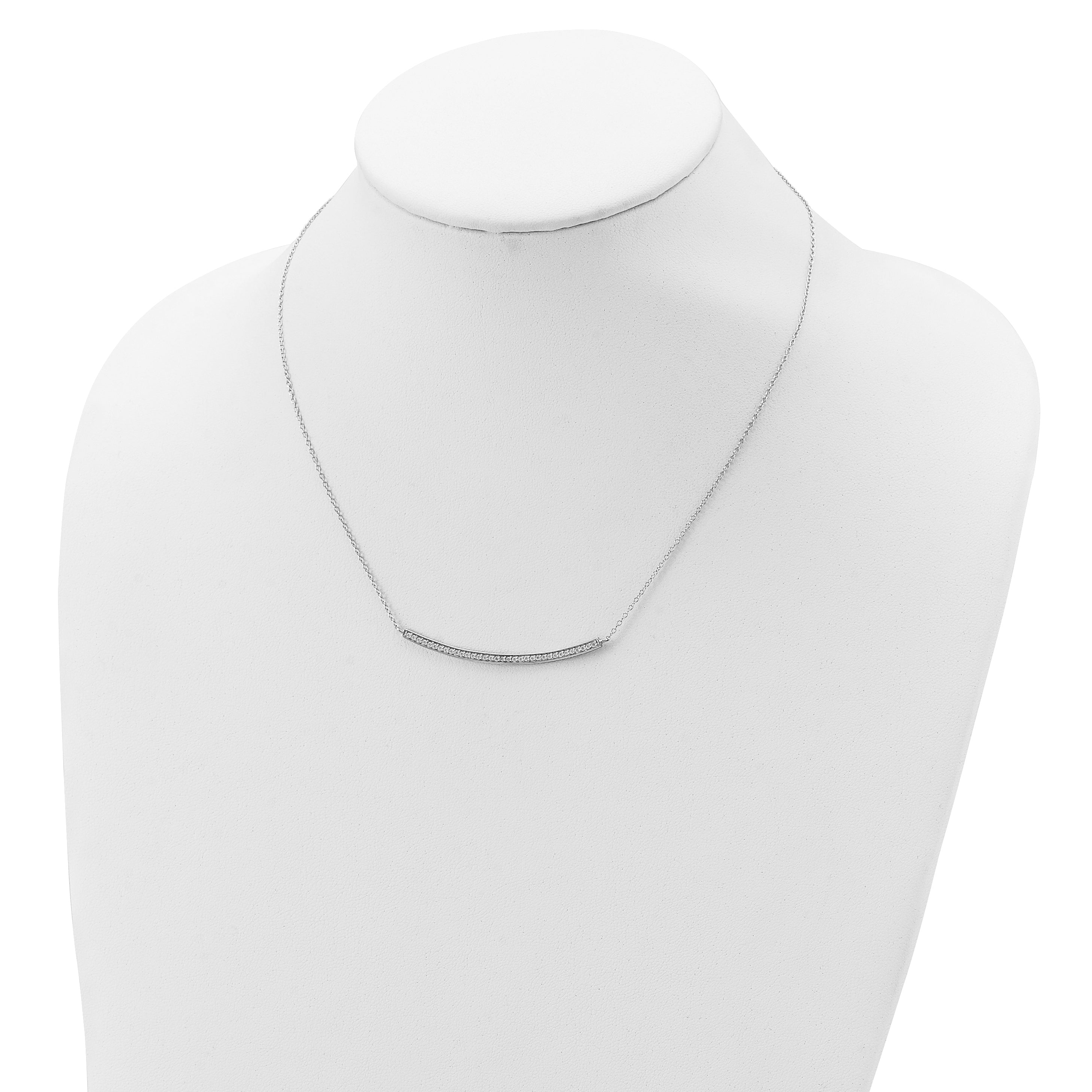 Sterling Silver Rhodium-plated CZ With 2in ext. Bar Necklace
