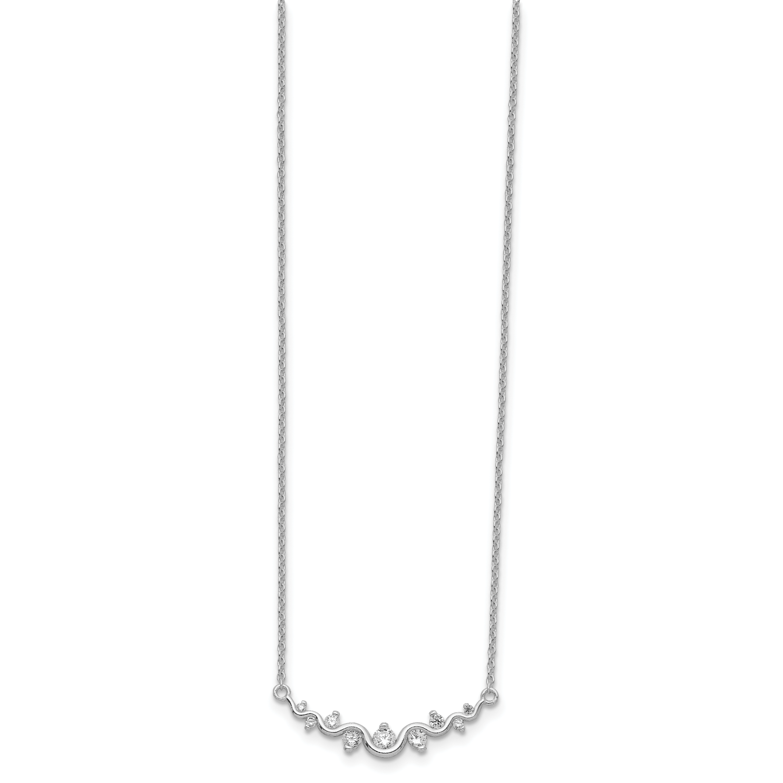 Sterling Silver Rhodium-plated Polished Fancy Wave CZ Bar Necklace Secondary image