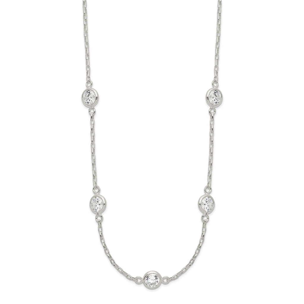 Sterling Silver Polished 5-Station CZ Necklace
