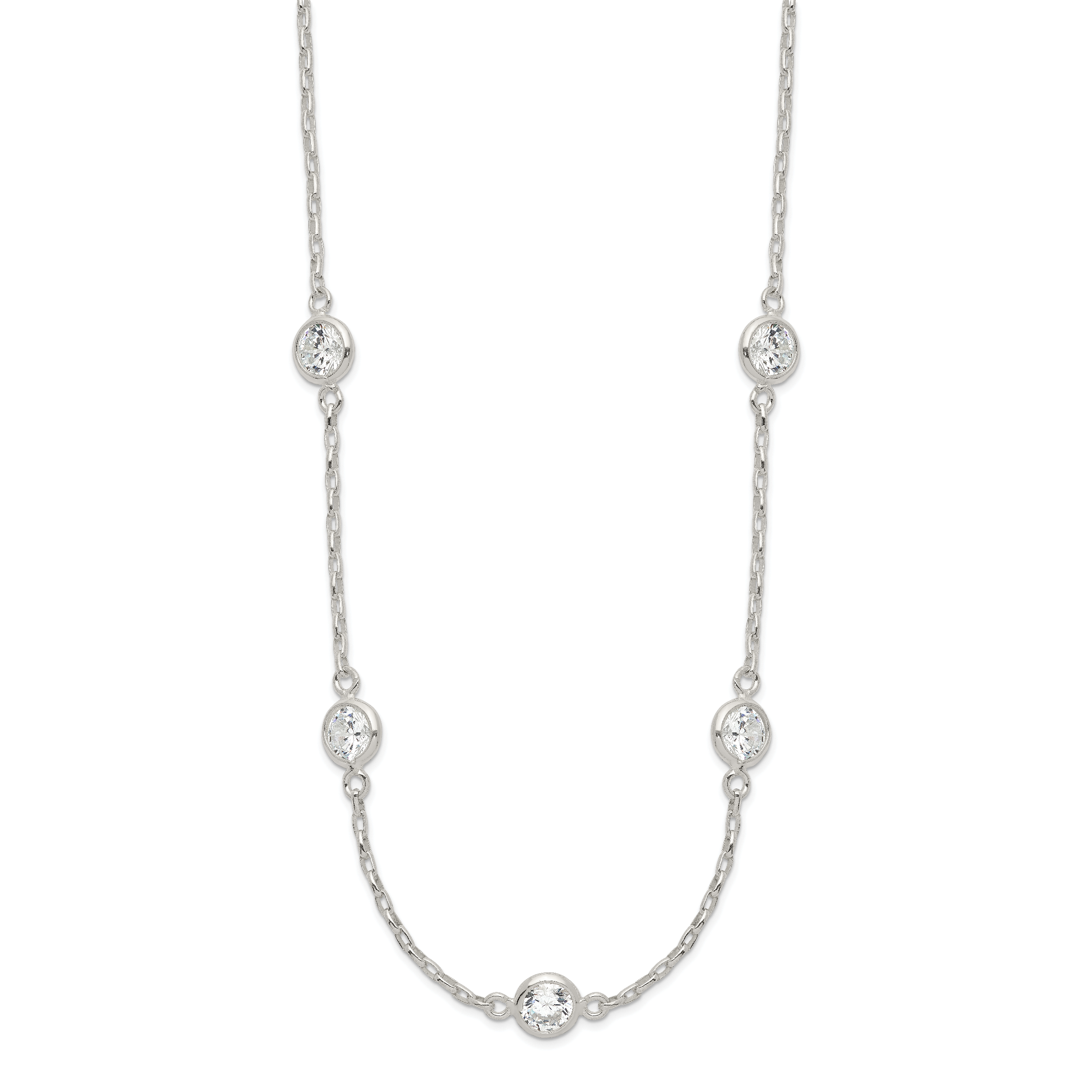 Sterling Silver Polished 5-Station CZ Necklace