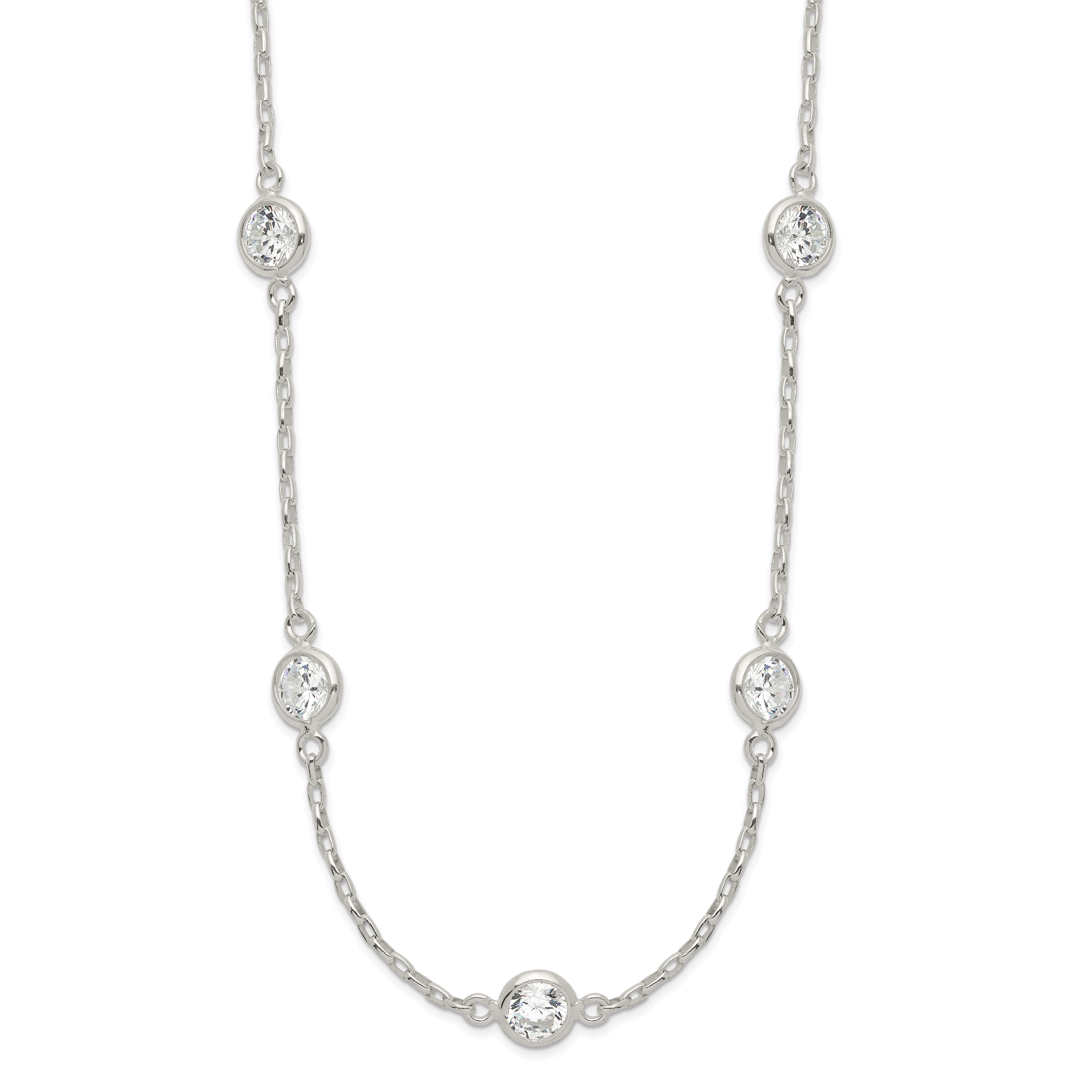 Sterling Silver Polished 5-Station CZ Necklace Main image