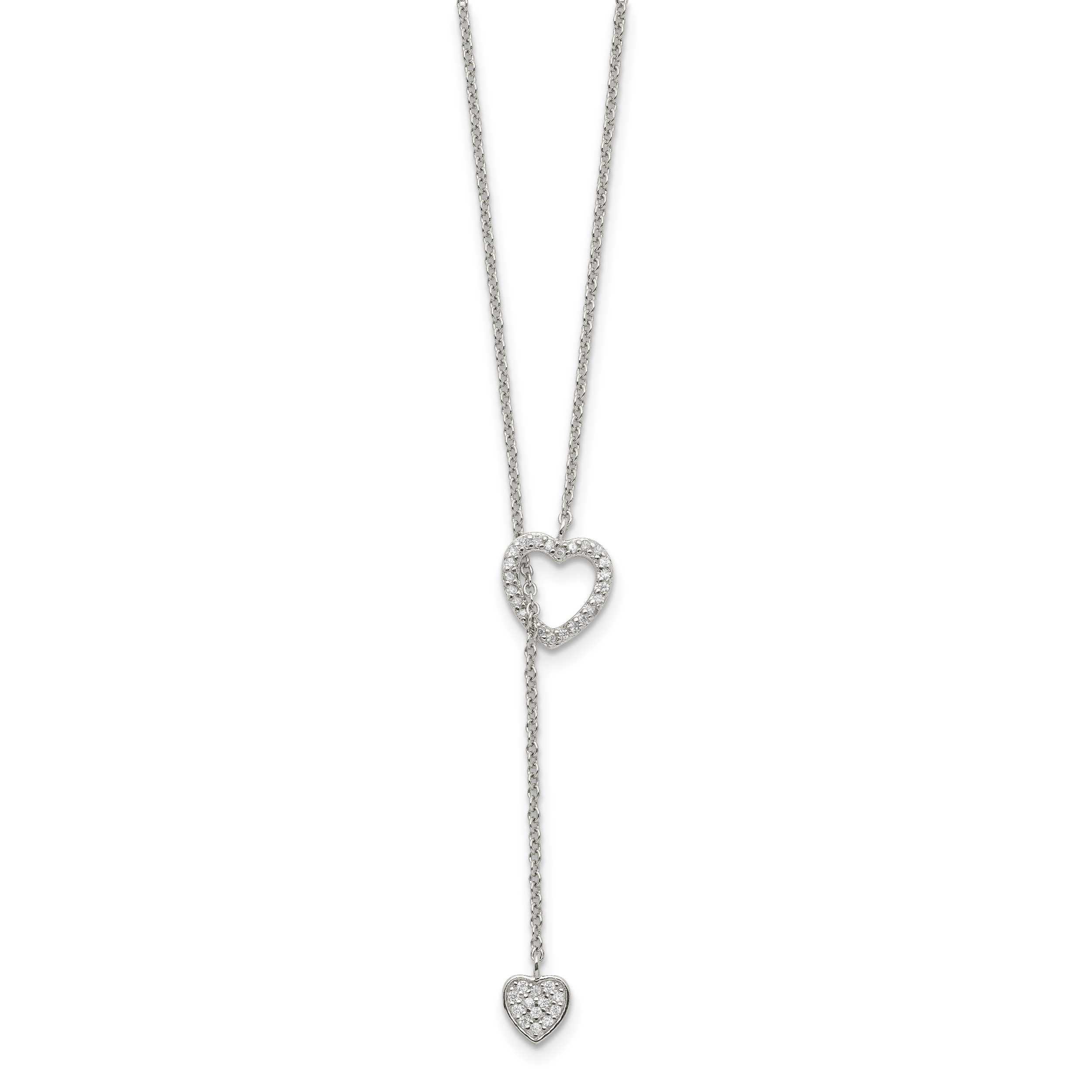 Sterling Silver Rhodium-plated Polished Adjustable Hearts with CZ Necklace Secondary image