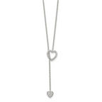 Sterling Silver Rhodium-plated Polished Adjustable Hearts with CZ Necklace