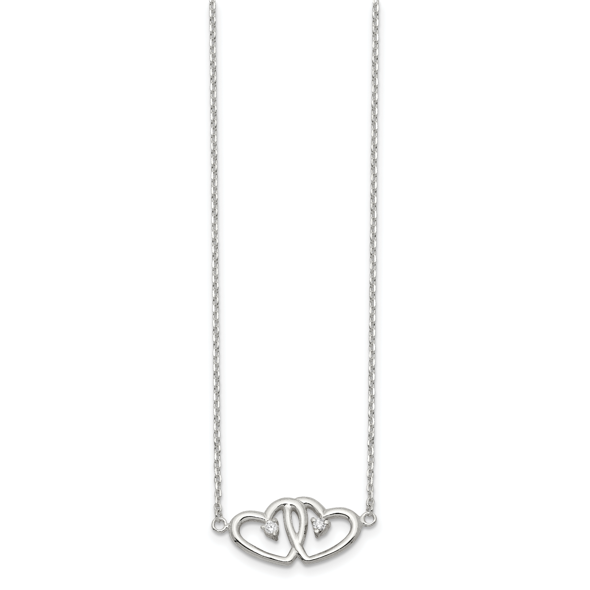 Sterling Silver Polished Two Hearts CZ Necklace Secondary image