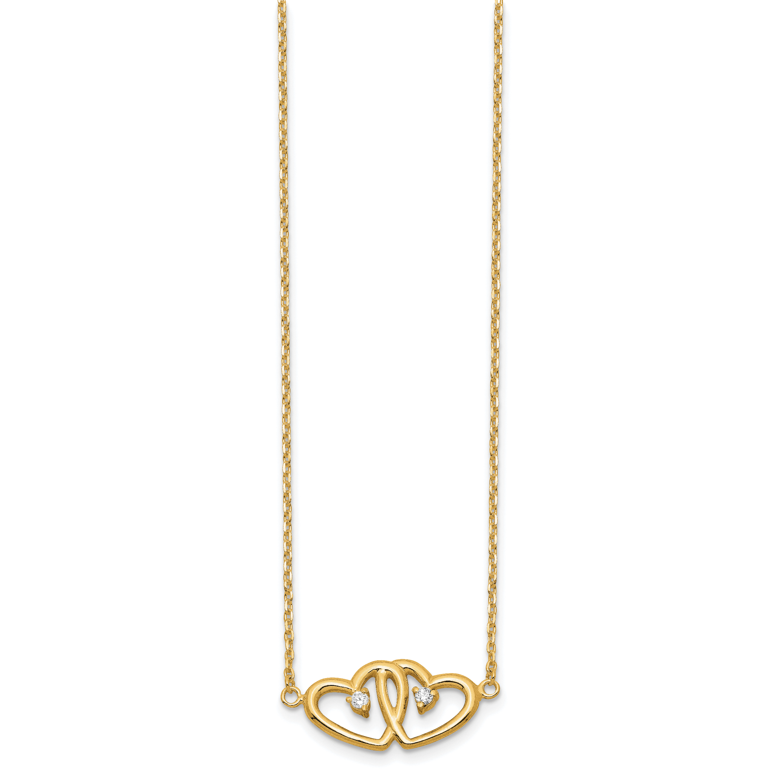 Sterling Silver Gold-tone Polished Two Hearts CZ Necklace Secondary image