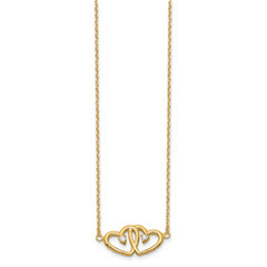 Sterling Silver Gold-tone Polished Two Hearts CZ Necklace
